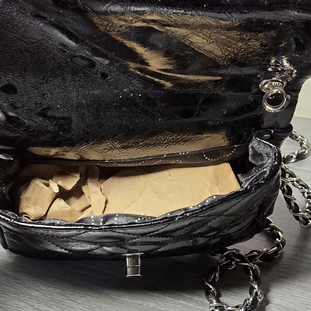 Handbags For All Shiny Black Quilted Crossbody Bag - Picture 6 of 7